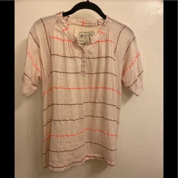 ace&jig Metallic Stripe Short Sleeve Cotton Blouse Size Small